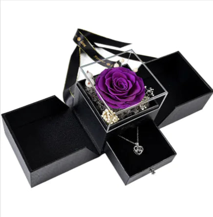 Boîte à Bijoux de Fleurs éternelle avec Couvercle Acrylique