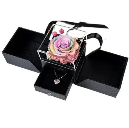 Boîte à Bijoux de Fleurs éternelle avec Couvercle Acrylique